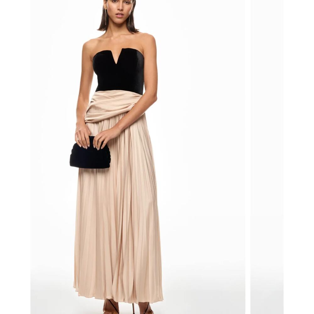 Et Ochs Black Velvet Pleated Gown Size 4 Formal Satin Bustier Designer $600 Flaw